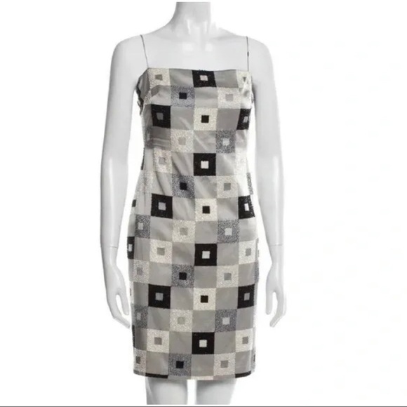 $390 NWT Shelli Segal Sz 4 Beaded 100% Silk Checkerboard Geometric Dress Y2K NEW - Picture 8 of 9